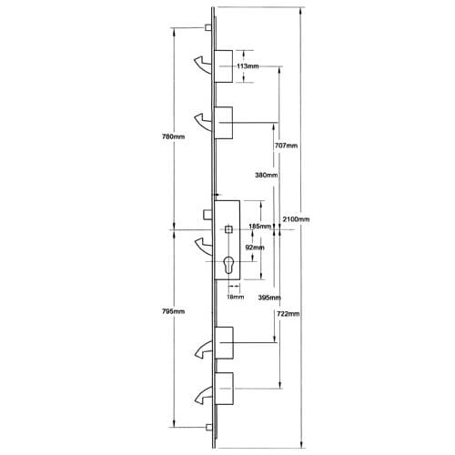 Winkhaus Scorpion Latch 5 Hooks 2 Rollers Split Spindle Multipoint Door Lock - Image 2