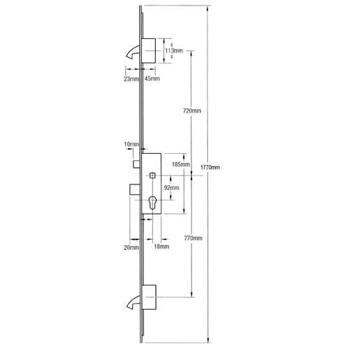 Winkhaus AV2 Latch Deadbolt 2 Hooks Radius 20mm Faceplate Multipoint Door Lock - Autolocking - Image 2