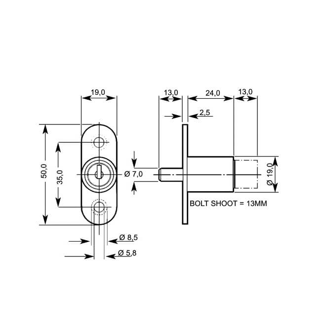 Lowe & Fletcher 5862 Sliding Push Lock - Image 2
