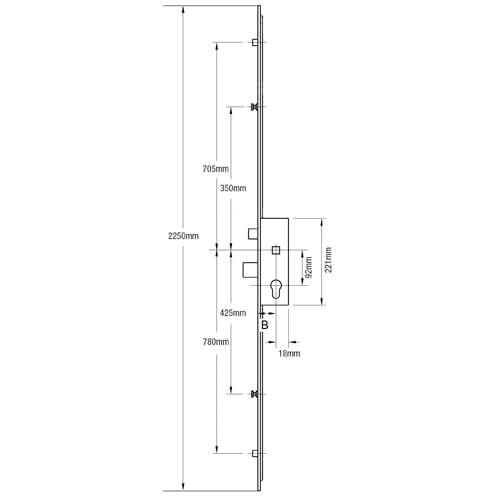 ERA Latch Deadbolt 2 Rollers 2 Mushroom Split Spindle Multipoint Door Lock - Option 2 - 28mm Backset - Image 2