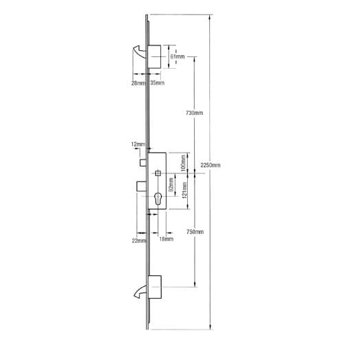 ERA Latch Deadbolt 2 Small Hooks Split Spindle Multipoint Door Lock - Option 2 - Image 2
