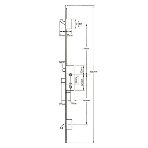ERA Latch Deadbolt 2 Large Hooks Split Spindle Multipoint Door Lock - Option 2 (top hook to spindle = 730mm) - Image 2