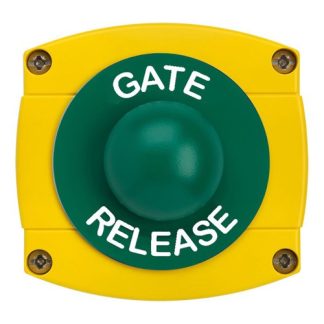 CQR AEB42 IP66 Yellow/Green Surface Box With Momentary Green Dome - Legend "Gate Release" (LEAD TIME: 2-3 DAYS)