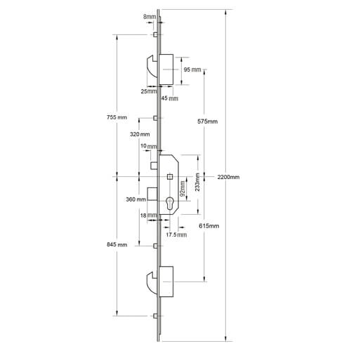 Mila Latch Deadbolt 2 Hooks 4 Rollers Double Spindle Multipoint Door Lock - 28mm Backset - Image 2