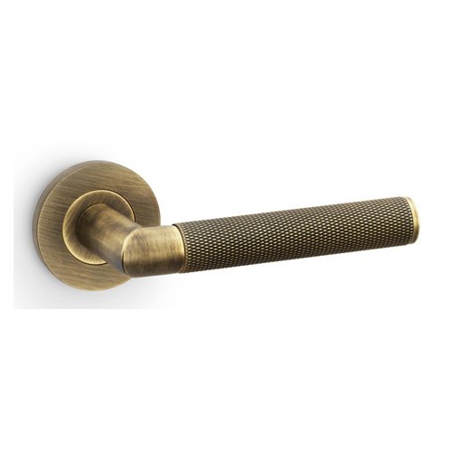 Alexander & Wilks AW210AB Harrier Knurled Lever On Round Rose - Antique Brass (LEAD TIME: 2-3 DAYS)