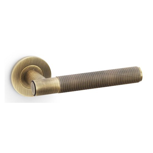 Alexander & Wilks AW220AB Spitfire Knurled Lever On Round Rose - Antique Brass (LEAD TIME: 2-3 DAYS)