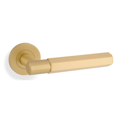 Alexander & Wilks AW224SB Spitfire Hex Lever On Round Rose - Satin Brass (LEAD TIME: 2-3 DAYS)