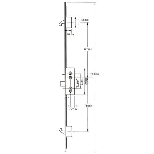 Fullex Crimebeater Latch Deadbolt 2 Hooks Flat 44mm White Faceplate Double Spindle Multipoint Door Lock - Image 2