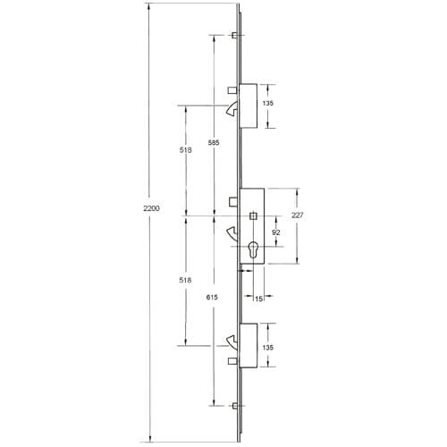 Fullex XL Latch 3 Hooks 2 Anti Lift Pins 2 Rollers Lift Lever Multipoint Door Lock - Option 1 - Image 8