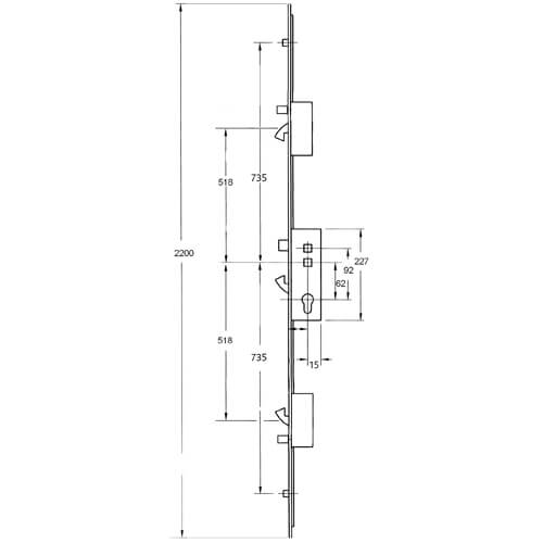 Fullex XL Latch 3 Hooks 2 Anti Lift Pins 2 Rollers Lift Lever Multipoint Door Lock - Option 1 - Image 2