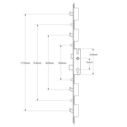 KFV Latch Deadbolt 4 Hooks 4 Rollers Key Wind Operated Multipoint Door Lock - Image 2