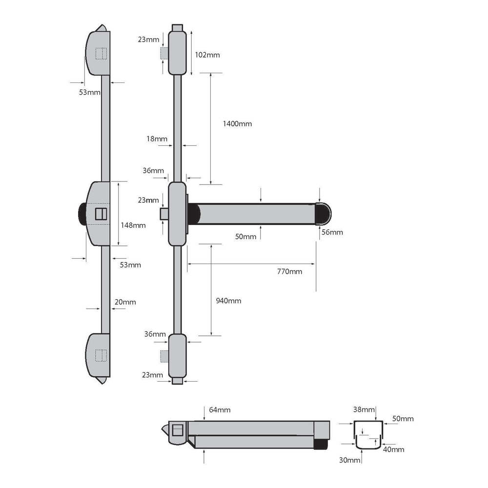 Strand Hardware PHT55 Three Point Touch Bar Bolt (LEAD TIME: 5-7 DAYS) - Image 2