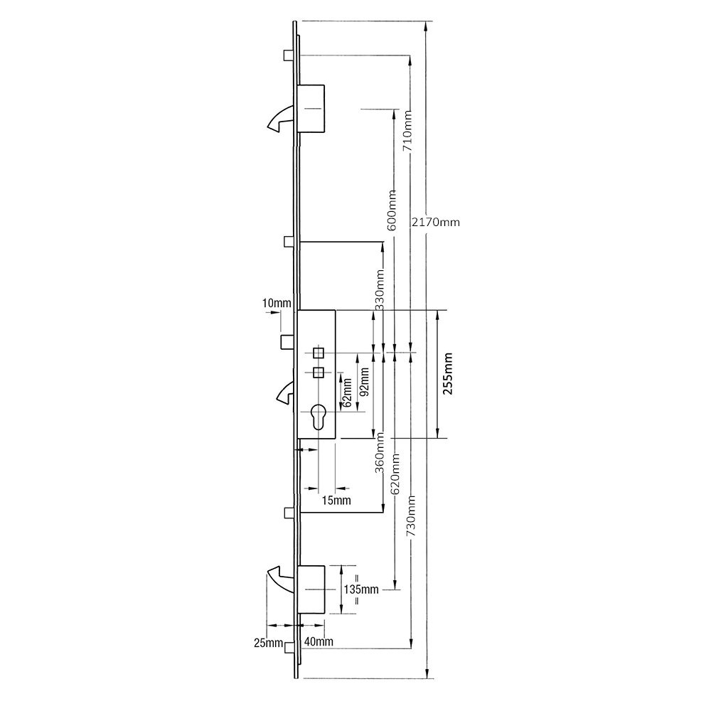 Safeware Latch 3 Hooks 4 Rollers Double Spindle Multipoint Door Lock - Image 2