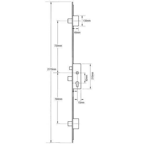 Sobinco Latch 3 Drop bolts 24mm Urail Faceplate Key Wind Operated Multipoint Door Lock - Image 4