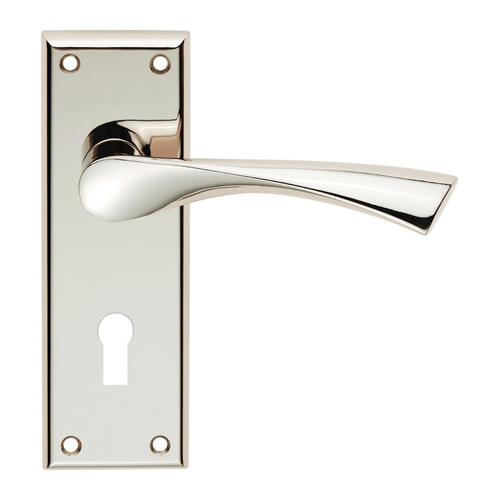 Serozzetta SZR021PN Venti Lever On Face-Fix Backplate lock 57mm - Polished nickel (LEAD TIME: 2-3 DAYS)