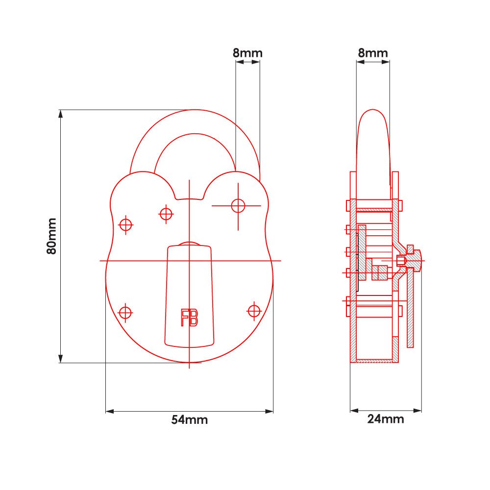 TSS Fire Brigade FB1 Open Shackle Galvanised Padlock - Image 2
