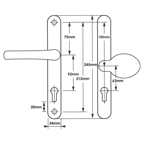 TSS Lever Moveable Pad UPVC Multipoint Door Handles - 92mm/62mm PZ Sprung 212mm Screw Centres - Image 6