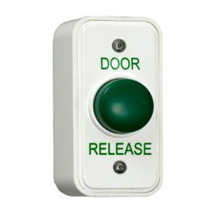 CQR AEB18/DR Surface Mounted Narrow Plastic Green Dome Button - Legend "Door Release" (LEAD TIME: 2-3 DAYS)