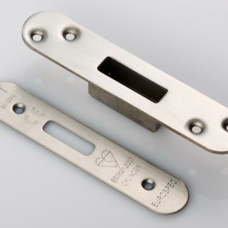 Eurospec FSF5019SSS/R Easi-T Forend Strike & Fixing Pack To Suit Euro Profile BS Cylinder Deadlock - Satin Stainless Steel Radius Forend (LEAD TIME: 2-3 DAYS)