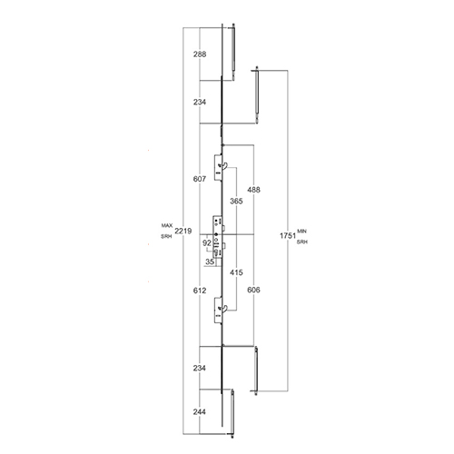 Lockmaster Latch Deadbolt 2 Hooks 2 Rollers Lift Lever or Double Spindle Multipoint Door Lock (top hook to spindle = 365mm) - Image 2