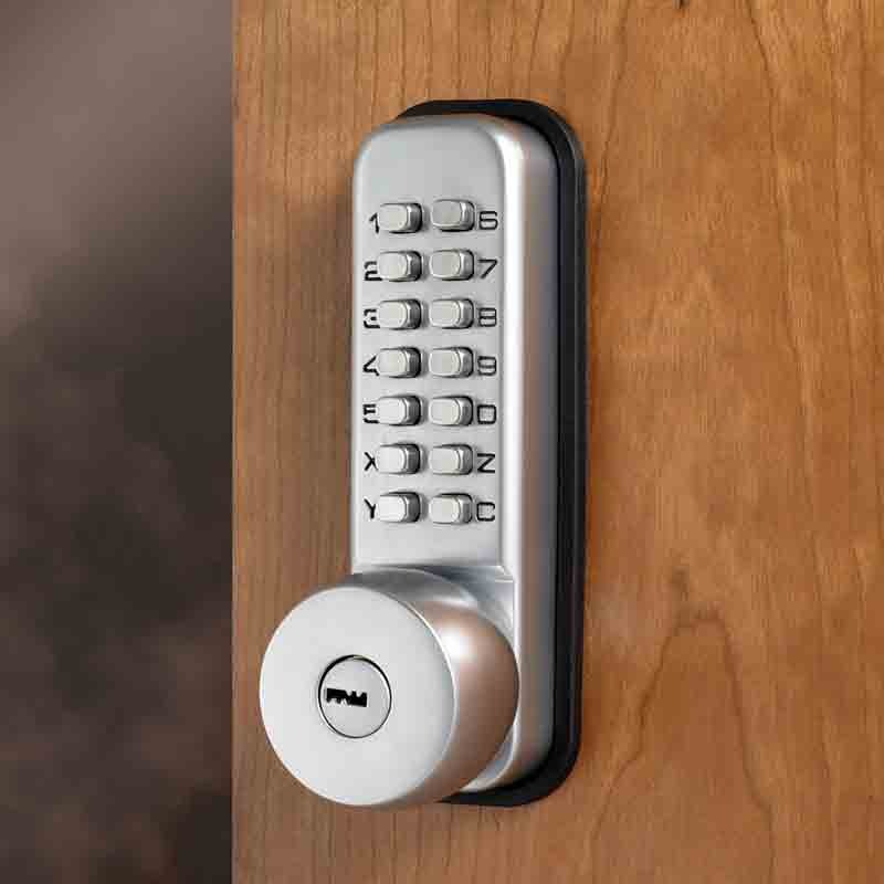 CQR SBL350/S Push Button Lock | Traditional Code | Knob | Satin Chrome | 3 - 7 Digits | With Key Override (LEAD TIME: 2-3 DAYS)