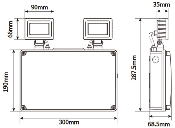 CQR TS/8/NM/WH/865 WHITE - H O Emergency LED Twin Spot, 2x500lm, IP65 (LEAD TIME: 2-3 DAYS) - Image 2